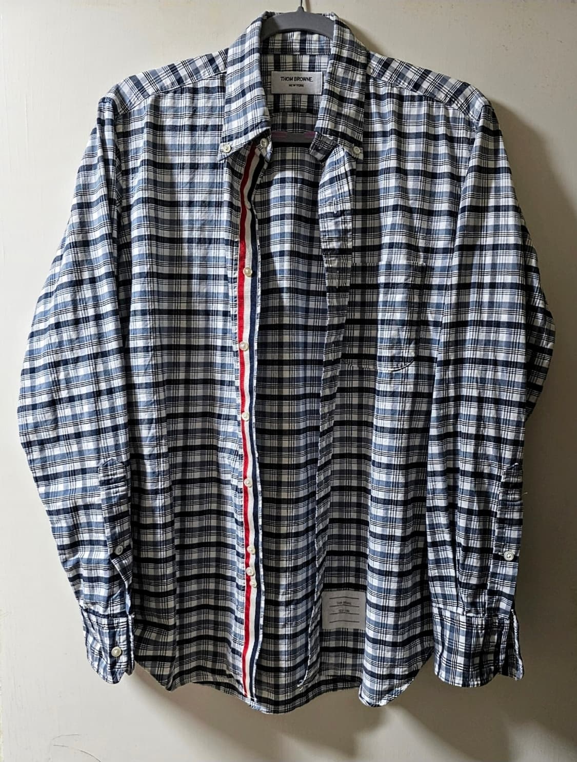 톰브라운 체크 삼선 히든 옥스포드 셔츠 상품이미지1