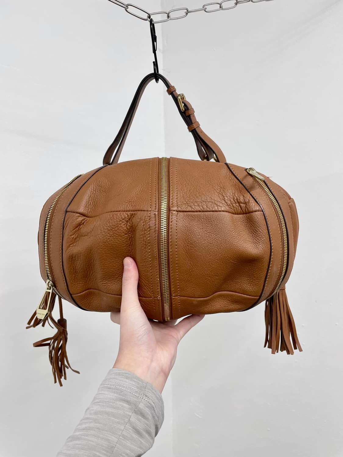 브라운 레더 지퍼 태슬 호보백 상품이미지6