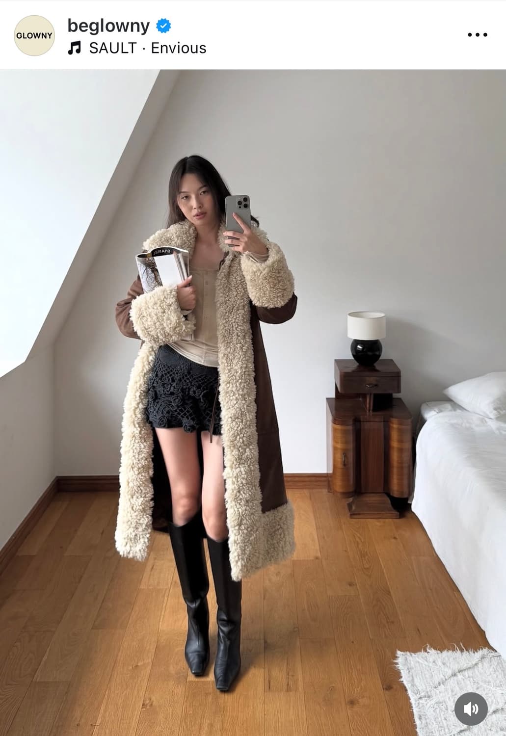 글로니 퍼 무스탕 코트 OLSEN FUR 브라운 상품이미지1