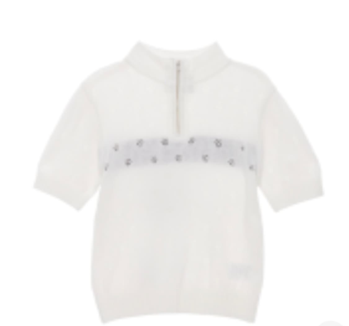 (새상품) 마뗑킴 크로쉐 하프 집업 니트탑 블랙/아이보리 상품이미지4