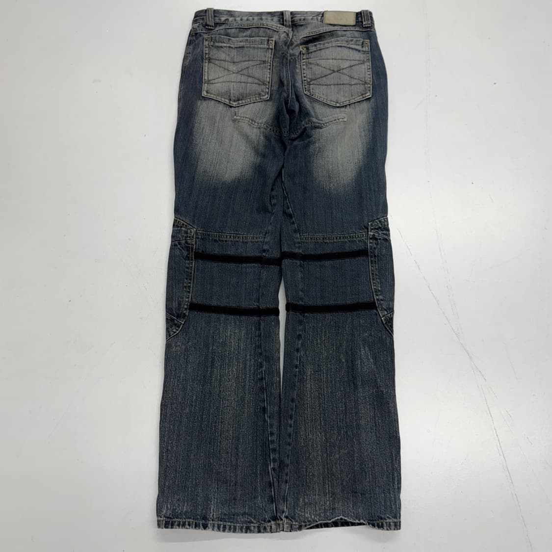 부츠컷 바이커 워싱 빈티지 더블니 새깅 데님팬츠 상품이미지3