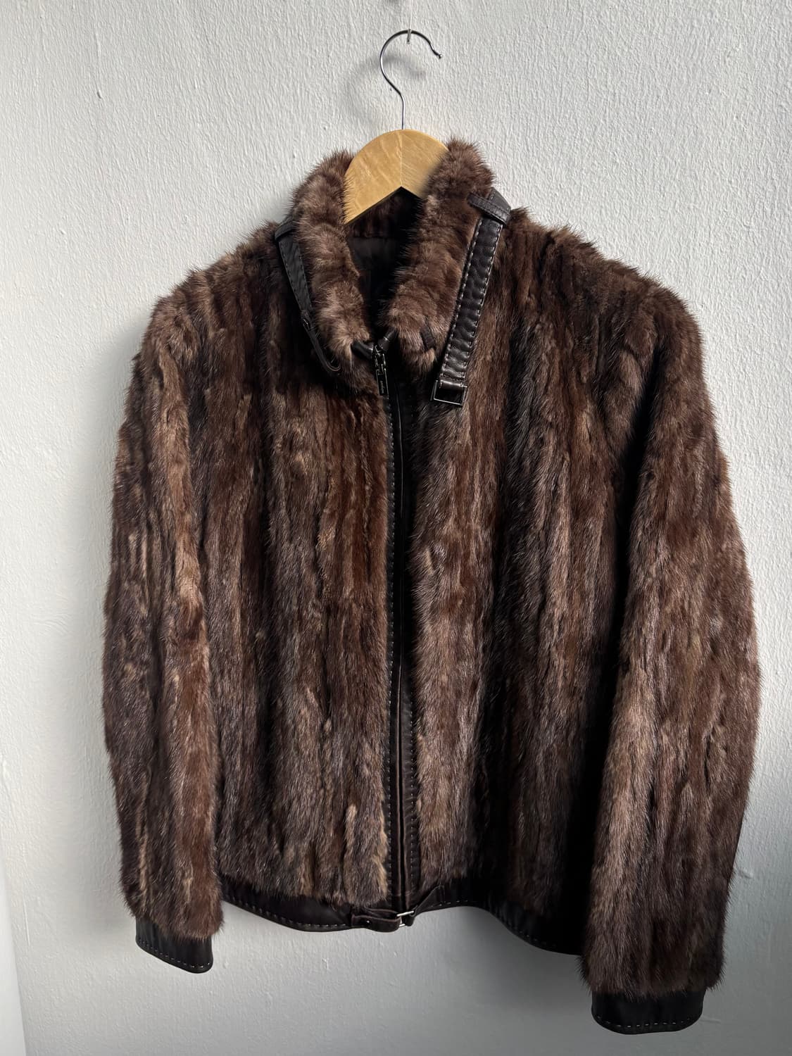 Vintage Brown Leather Mink Fur Jacket 상품이미지2