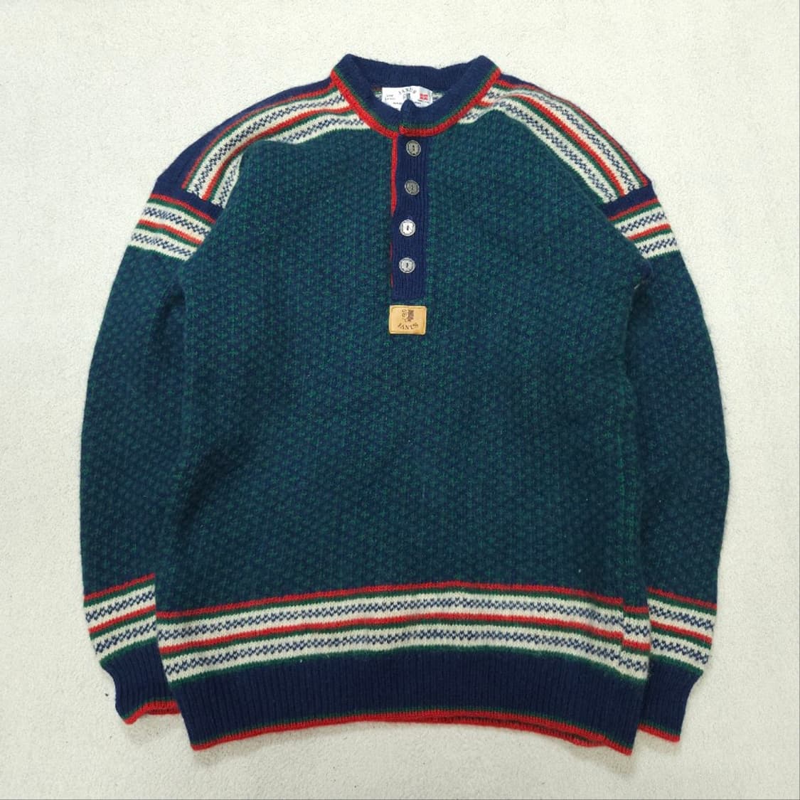 노르웨이 빈티지 버튼 울 니트 L 상품이미지1