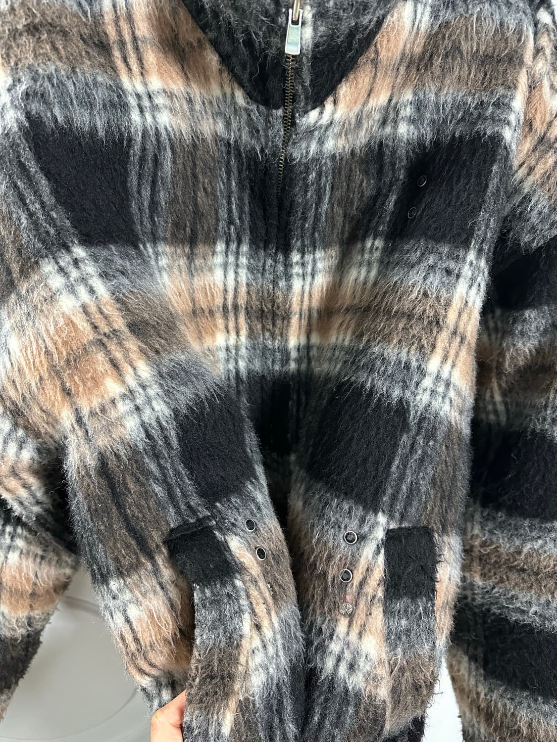 가키하라 모헤어 비즈 체크 패딩자켓 상품이미지3