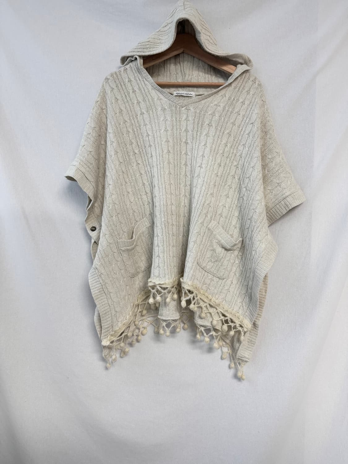 울 블렌디드 폼폼 태슬 후디드 케이프 상품이미지3