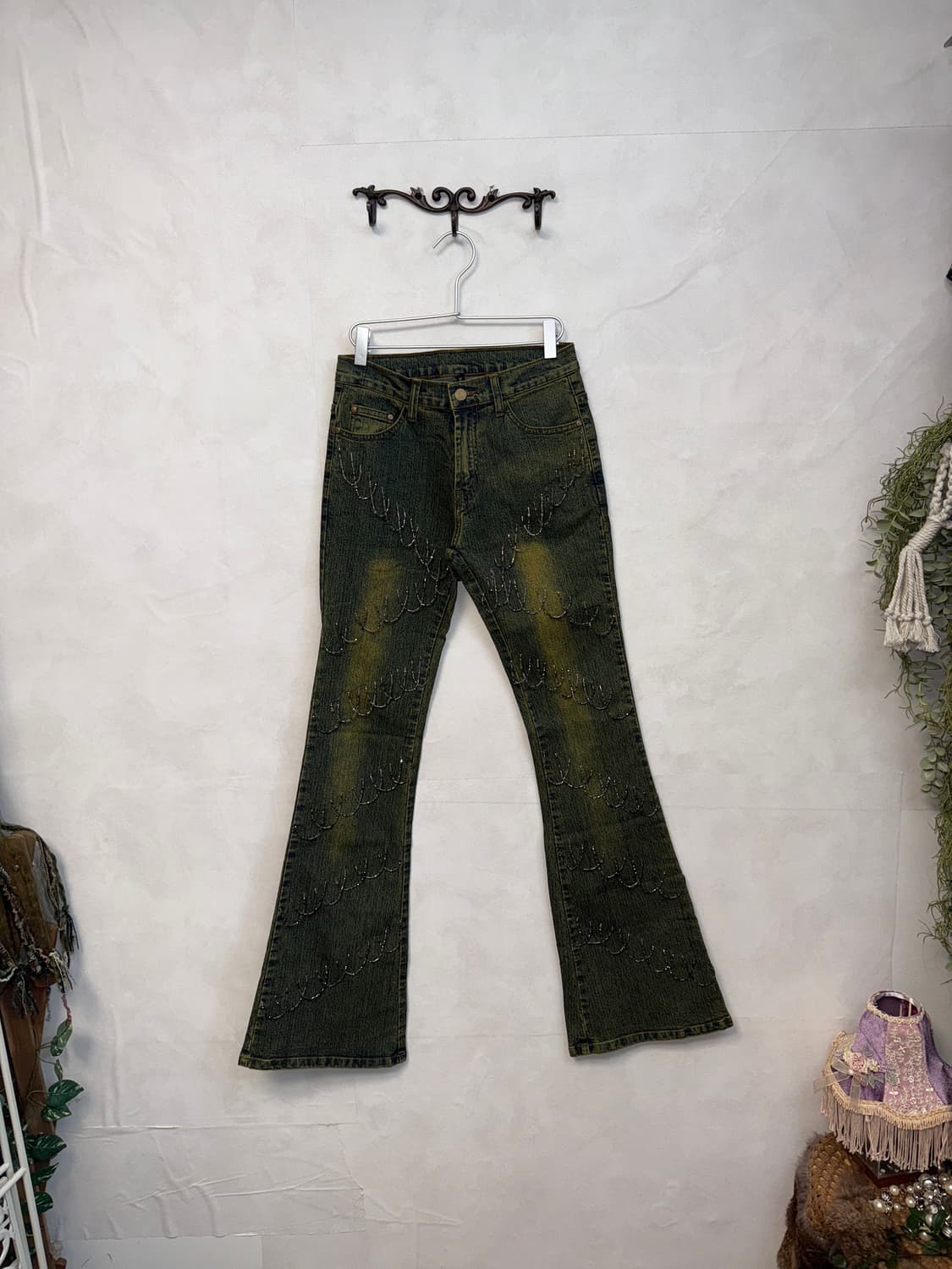 Washing green denim fairy beads 부츠컷팬츠 상품이미지1