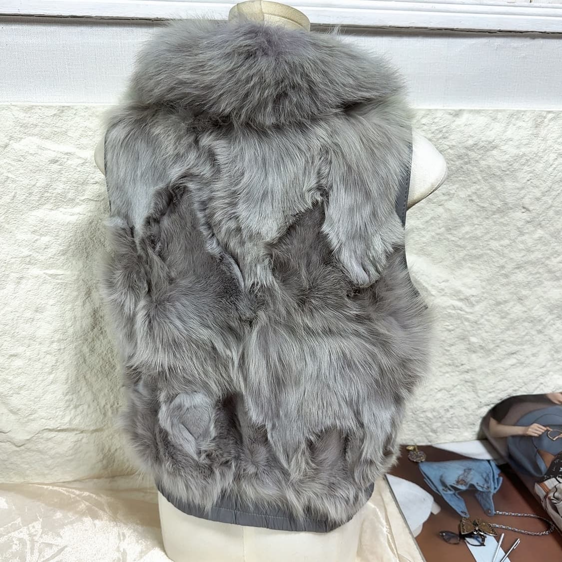 빈티지 그레이 여우털 폭스퍼 양가죽 조끼 베스트 상품이미지3