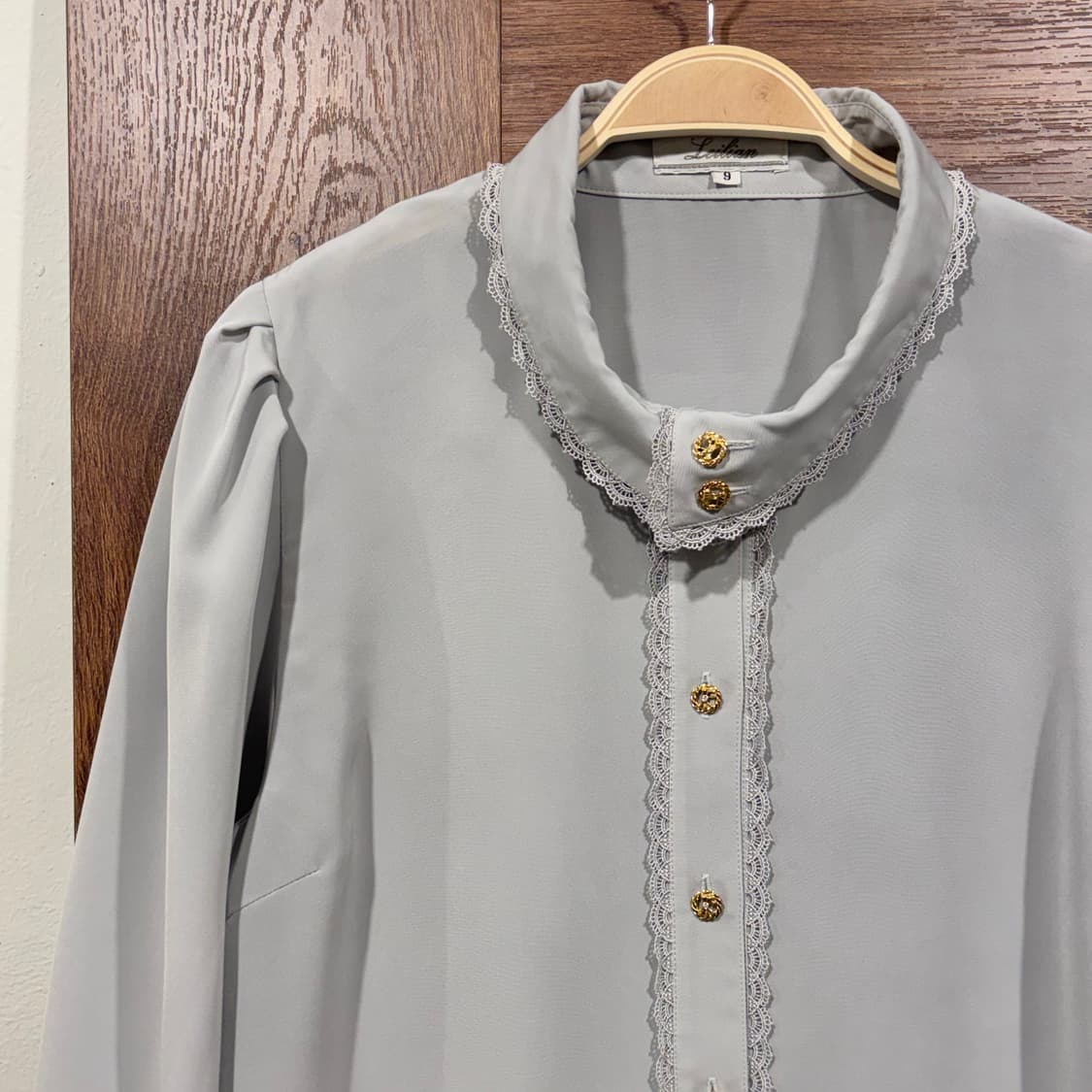 일본 빈티지 로판 하이넥 레이스 블라우스 상품이미지4