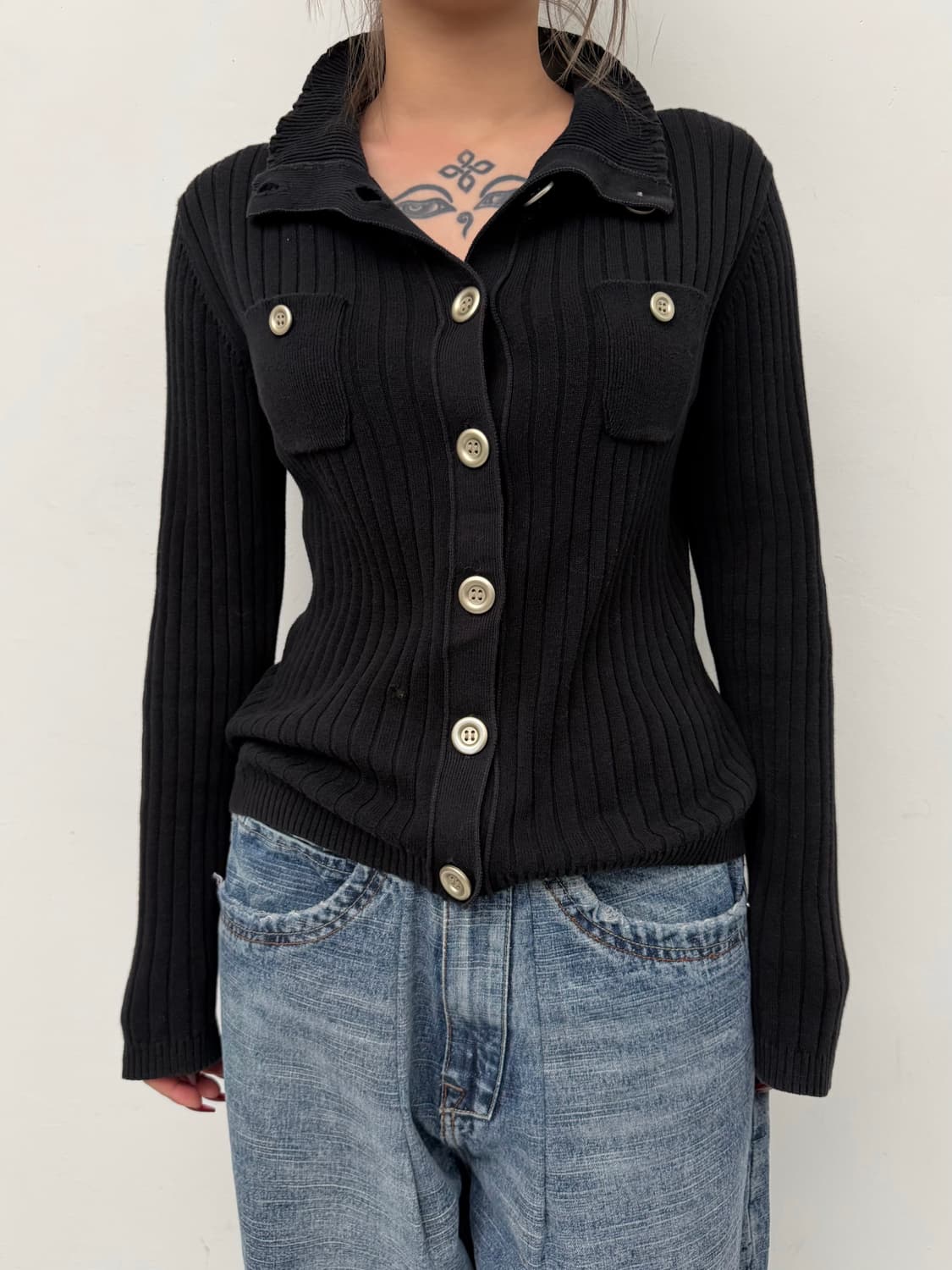 실버 버튼업 골지 니트 상품이미지2