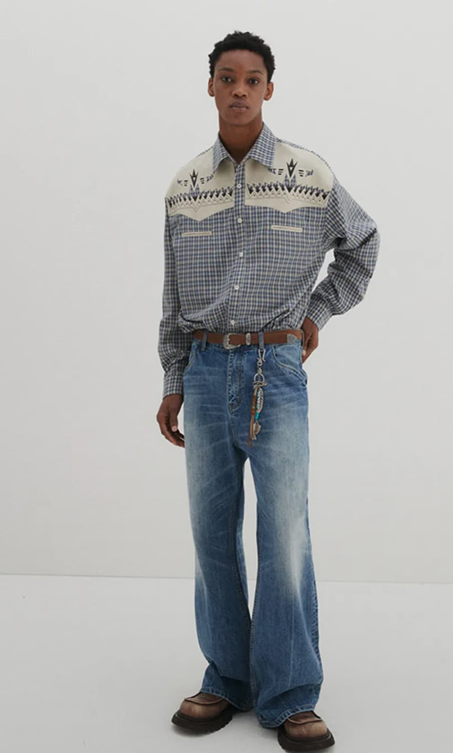 디엔에스알 엠브로이드 웨스턴 체크셔츠 미디움  상품이미지2