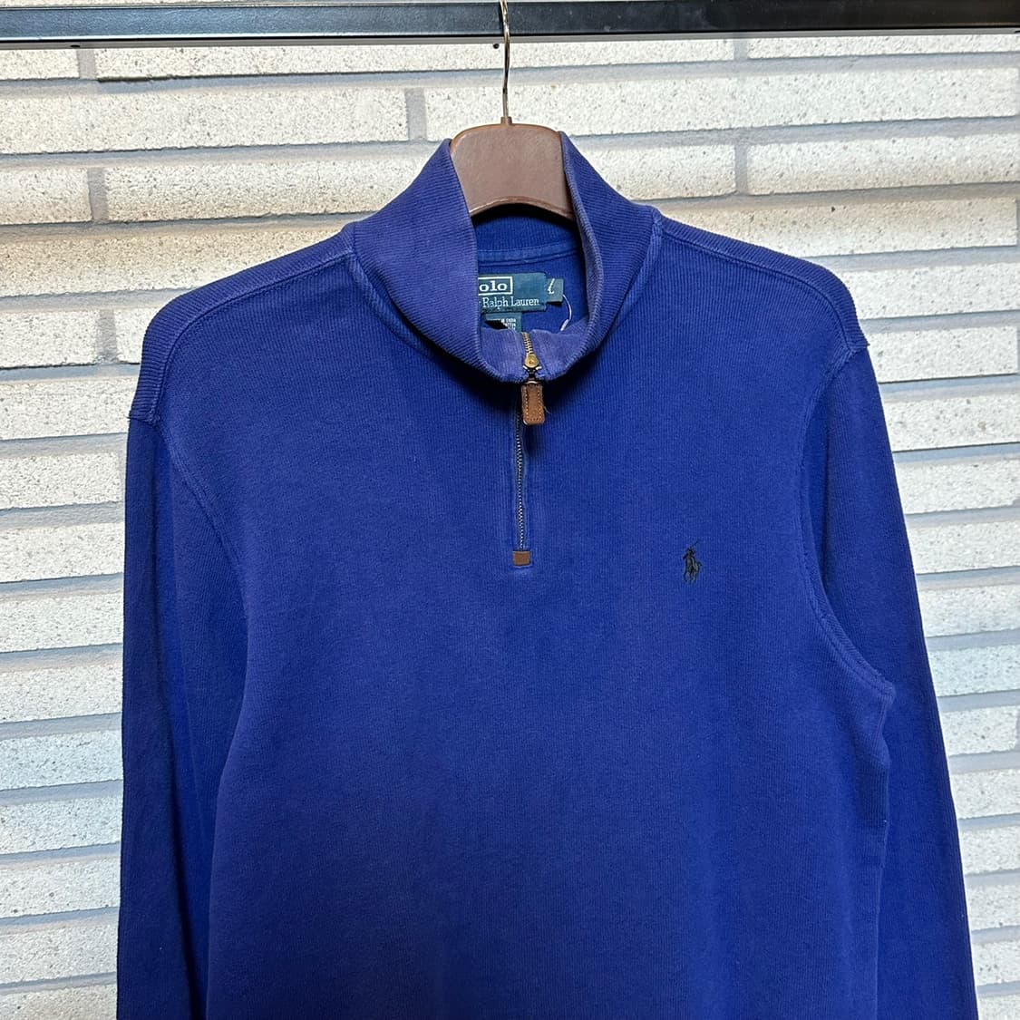 폴로 랄프로렌 반집업 니트 하이넥 포니 로고 디테일 블루 상품이미지4