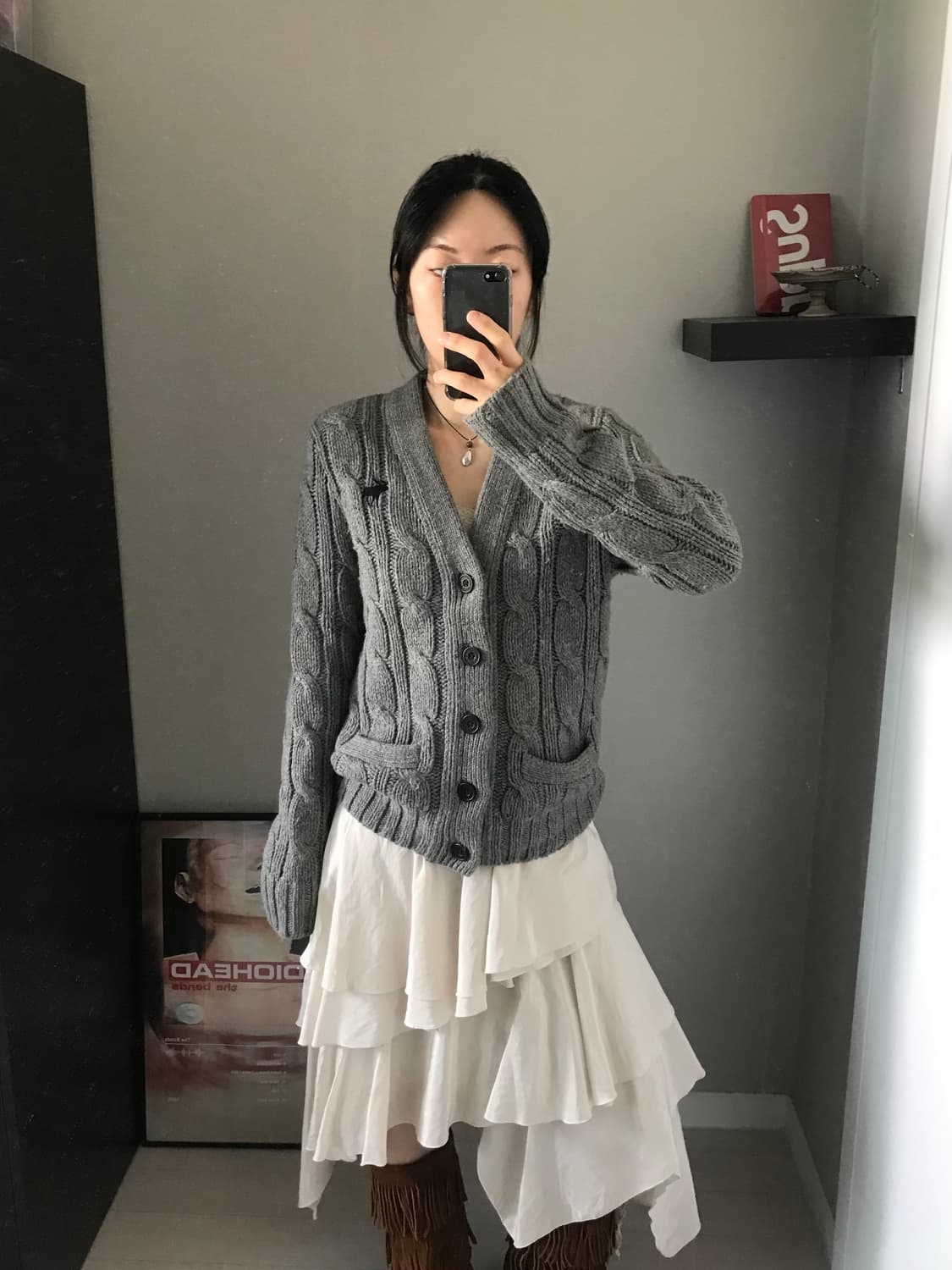 아베크롬비 산양 로고 케이블 차콜 니트 가디건 상품이미지1