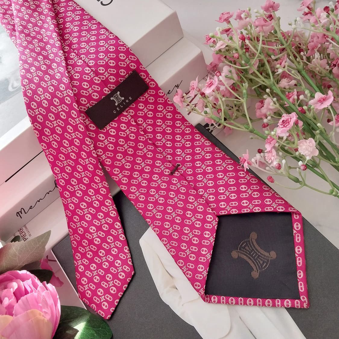 셀린느 실크 진핑크 트리오페 패턴 넥타이 9.5cm A+등급 K1393
 상품이미지5