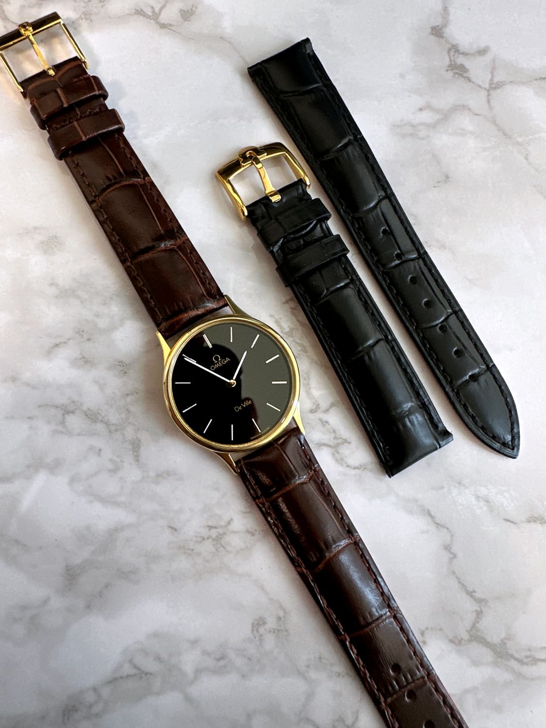 정품 오메가 드빌 1365 블랙 금장 빈티지 가죽 시계 상품이미지10