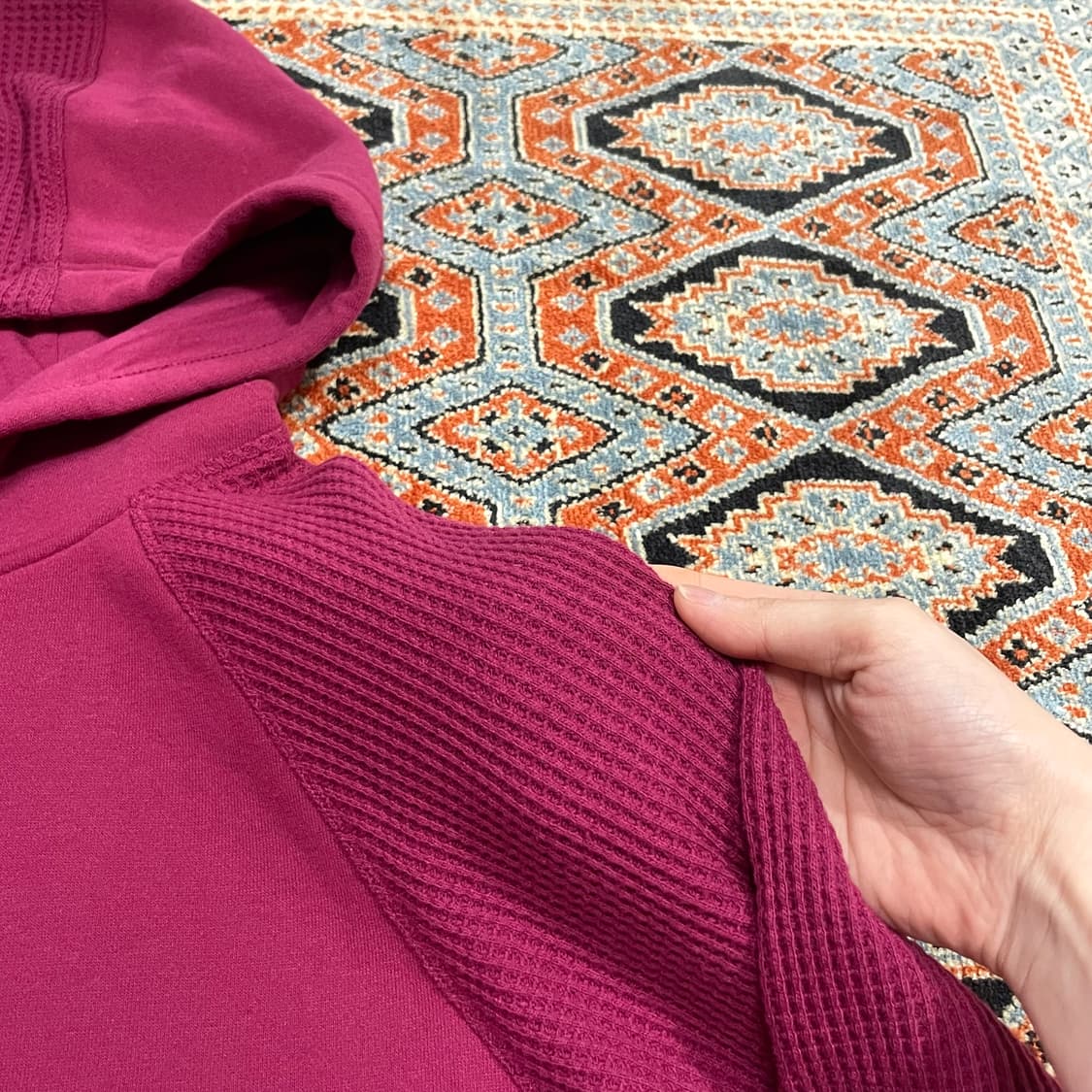 캘빈클라인 와플디테일 버건디 기모 크롭 후드티셔츠 여성M 상품이미지3