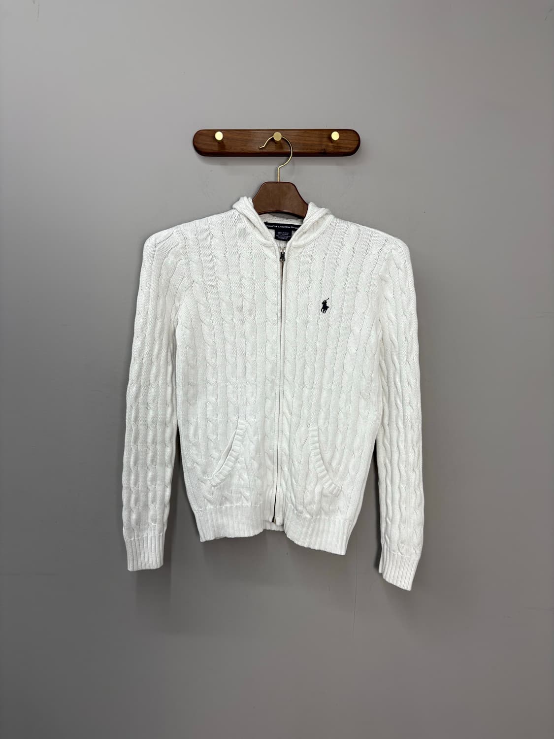 폴로랄프로렌 스포츠 포니로고 화이트 케이블 니트 후드집업 A2800 상품이미지2
