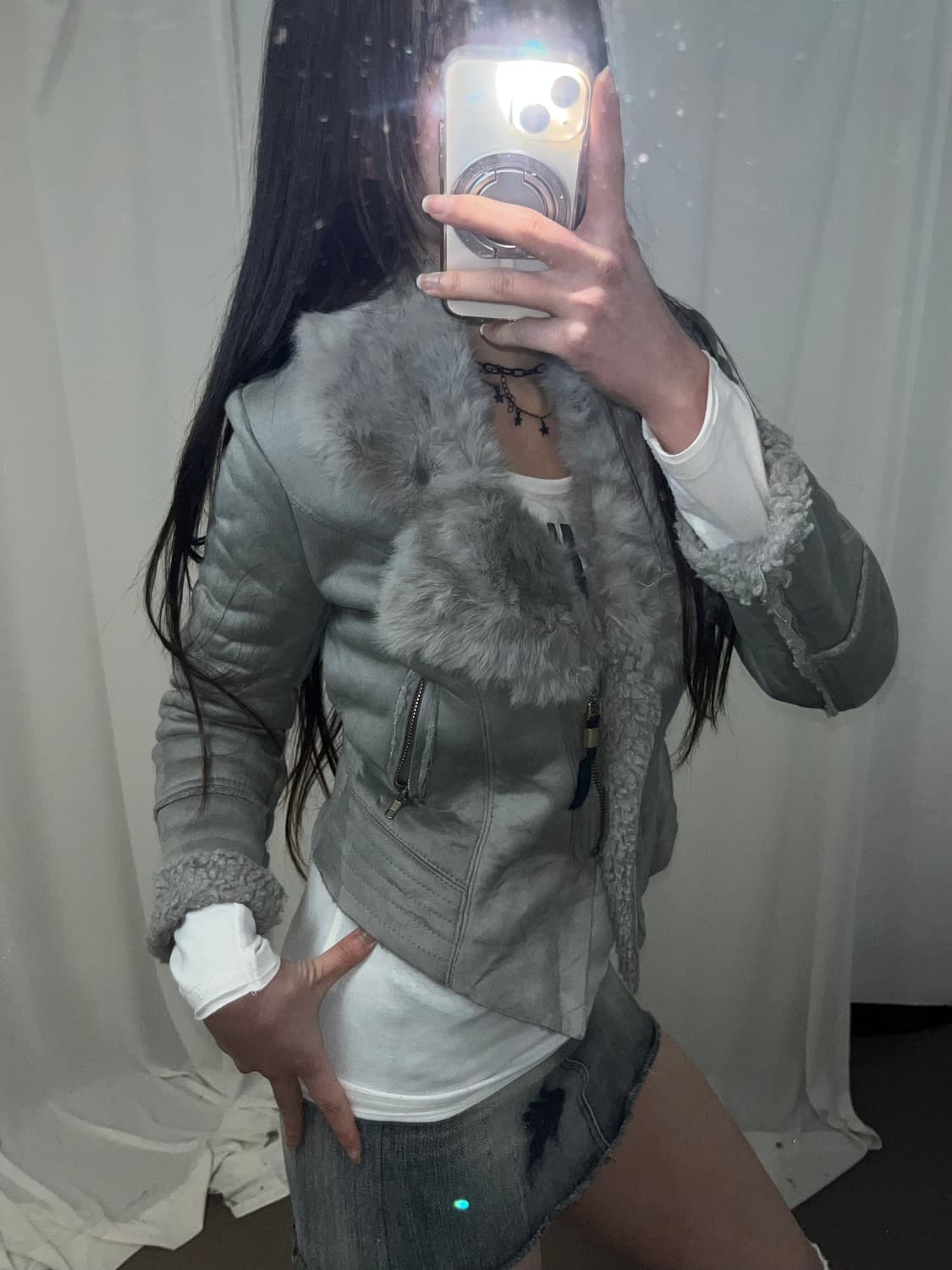 그레이 래빗퍼 무스탕 상품이미지5