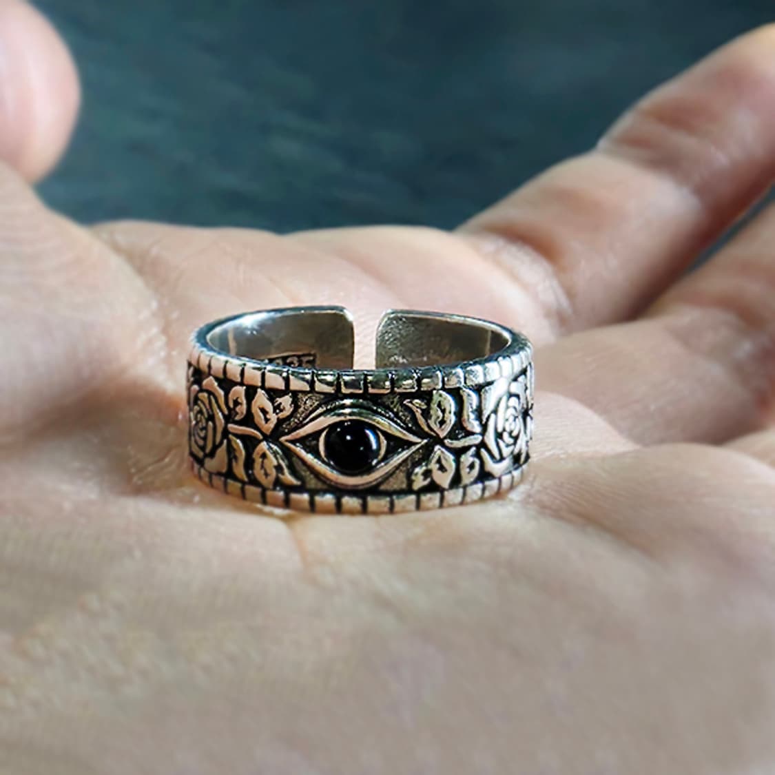 Ayn 실버 남자 엔틱 빈티지 명품 고대 장미 눈 반지 상품이미지6