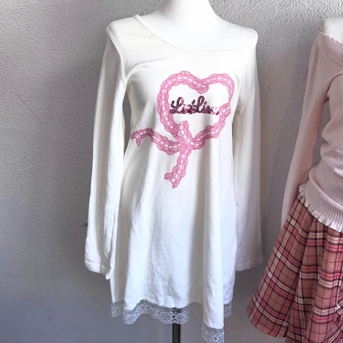 리즈리사 스팽글 레이스 원피스 티셔츠 로걀탑 히메갸루 빈티지 상품이미지1