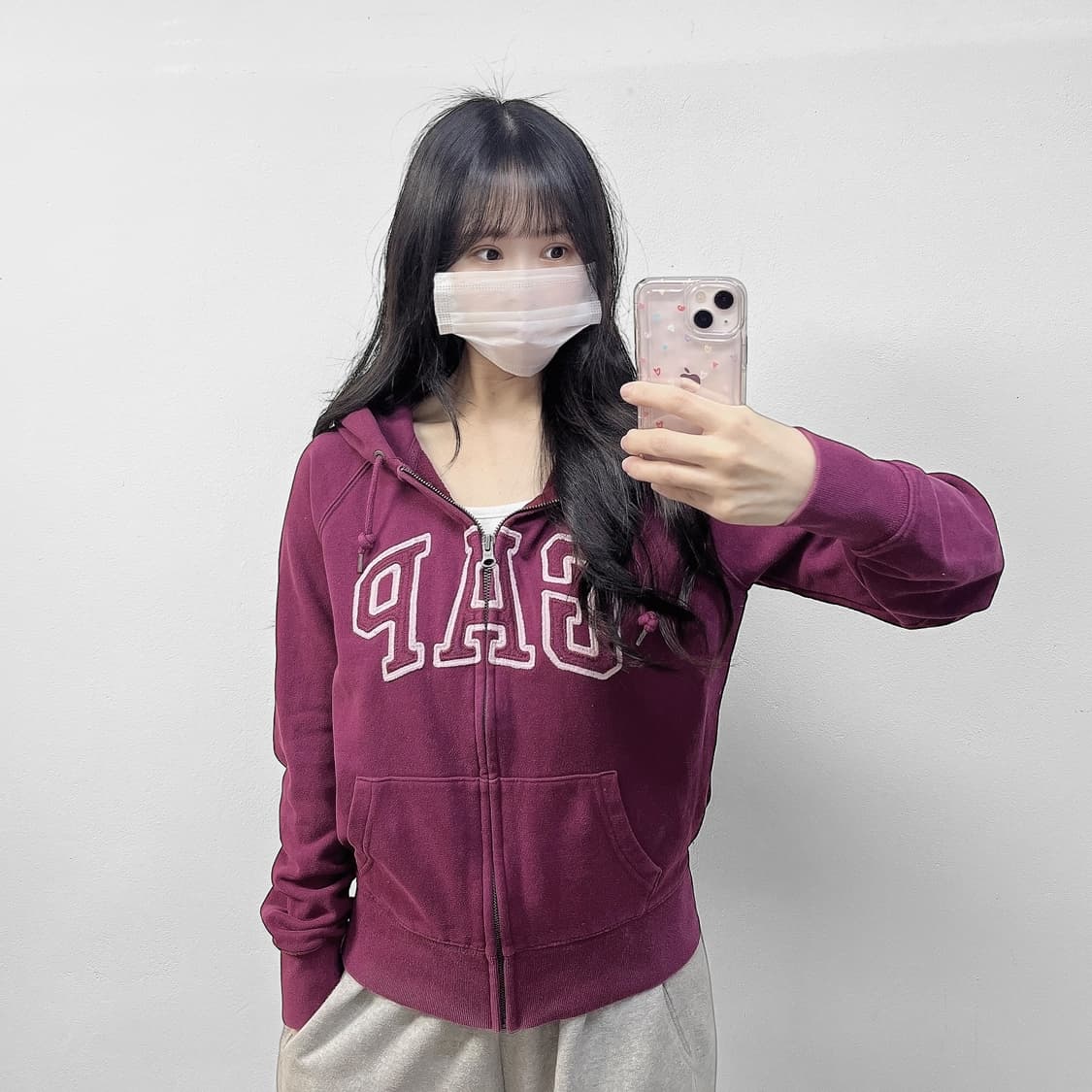 갭 Gap 스펠 로고 후드집업 버건디 상품이미지1