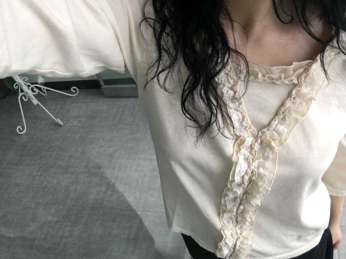 frill lace trim sleeve top 상품이미지2