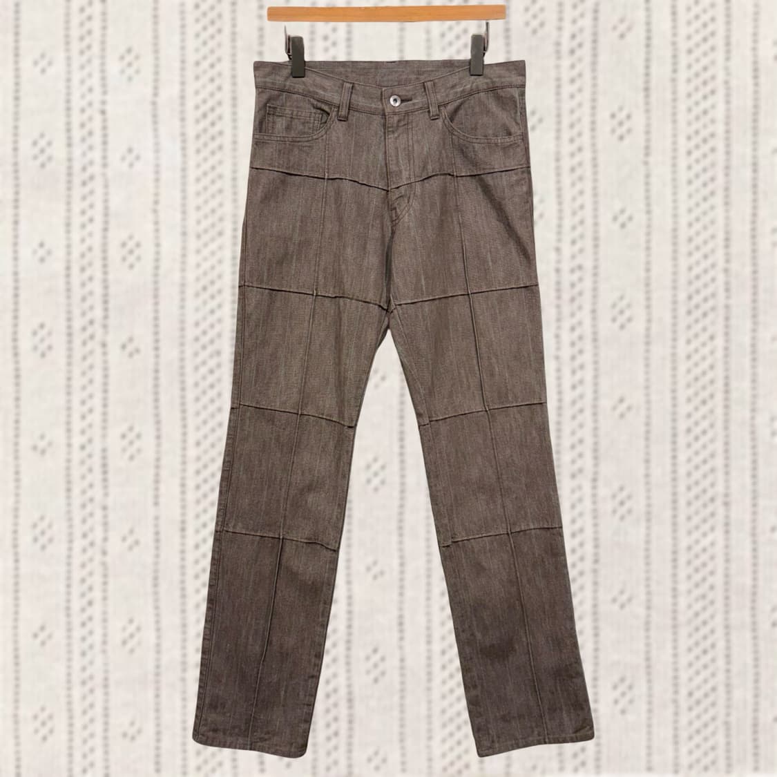 일본 빈티지 브라운 체크 패널 라인 스티치 팬츠 상품이미지1
