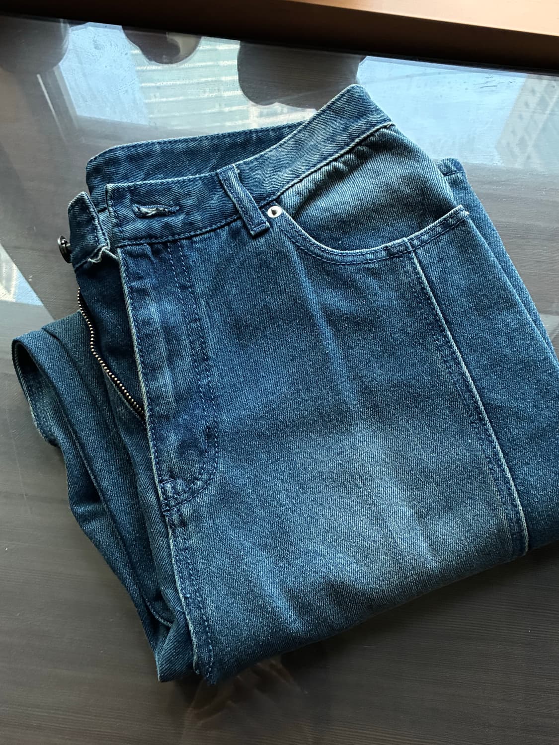 (L) 아워데이즈 웨이비 커브드 와이드 데님 팬츠 [BLUE] 판매 상품이미지10