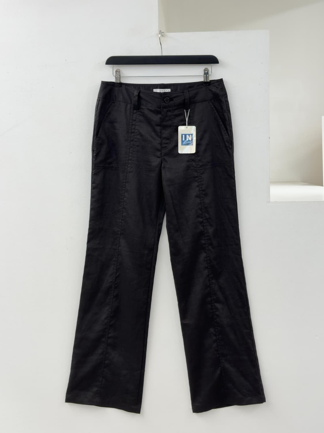 블랙 린넨 로우라이즈 팬츠 상품이미지1