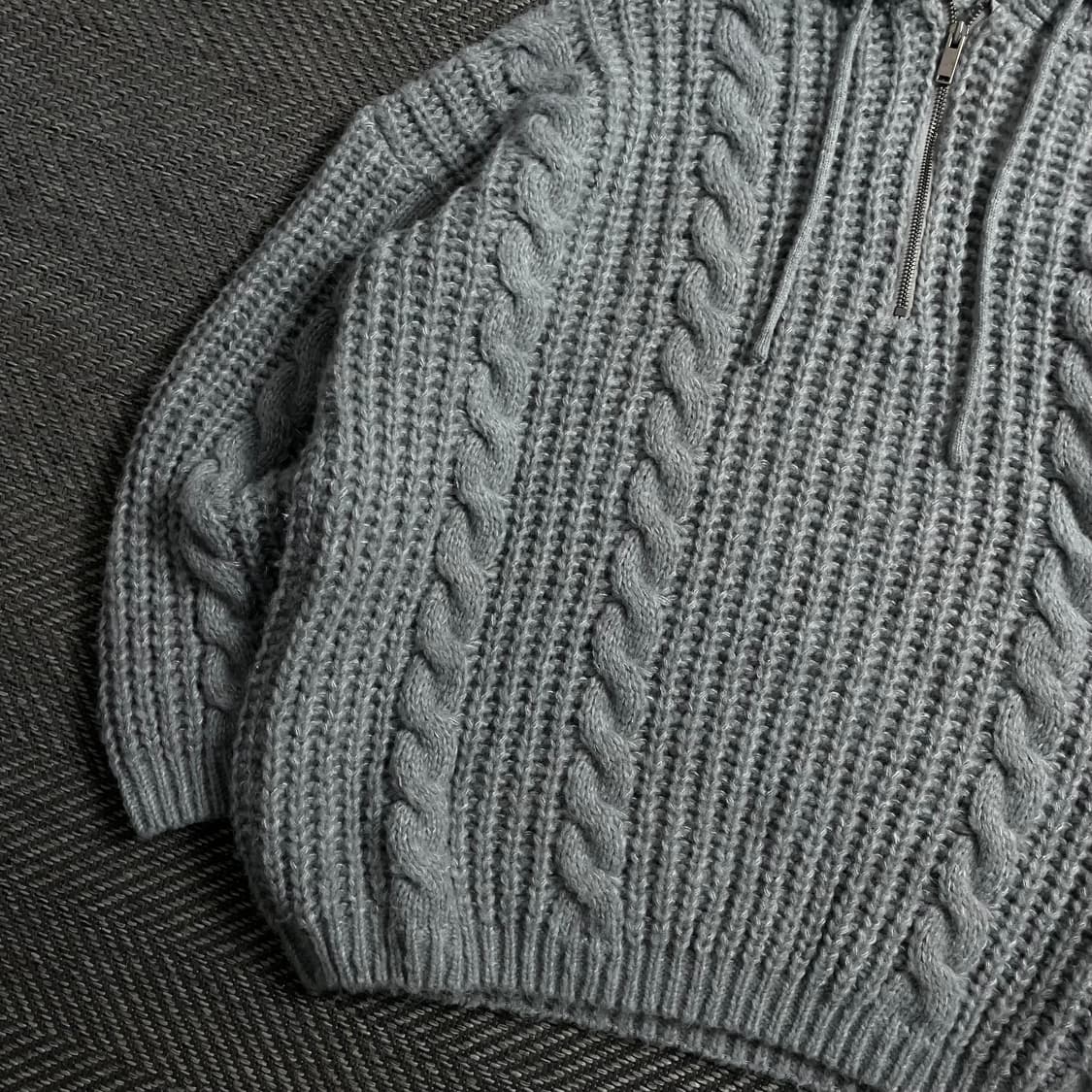 무드인사이드 꽈배기 후드 반집업 니트 그레이o 4116 상품이미지3