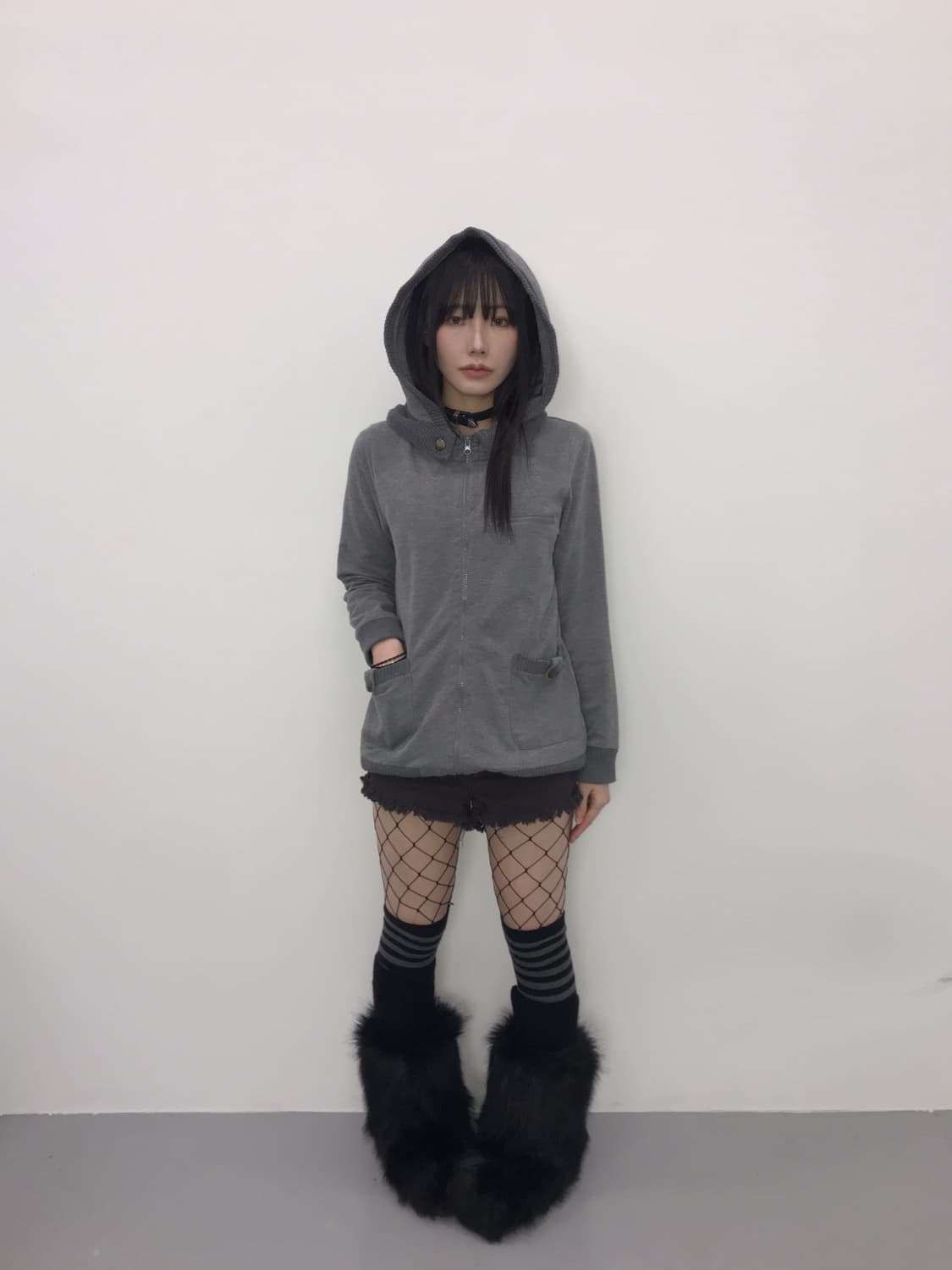 'ESTACOT' Gray Y2k Zip Up Hoodie 상품이미지1