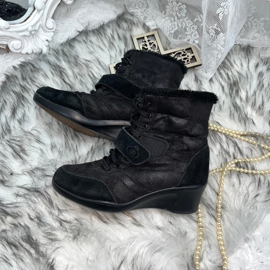 빈티지 퍼트리밍 웨지힐인부츠 상품이미지4