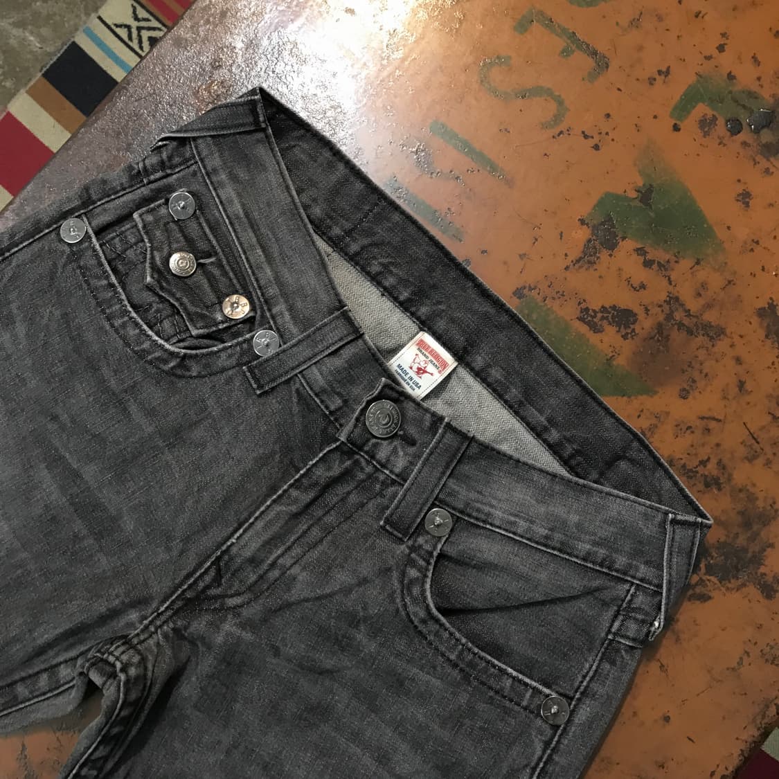 USA 트루릴리전 흑청 로우라이즈 부츠컷 데님 팬츠 허리 32 사이즈  상품이미지4