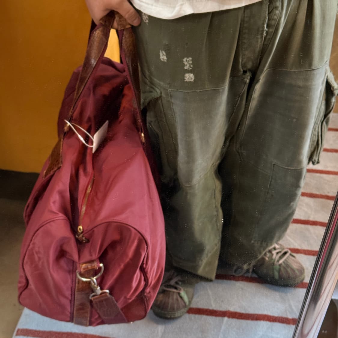 80 ~ 90S 모스키노 버건디 나일론 레더 파츠 빅백 더플백 상품이미지2