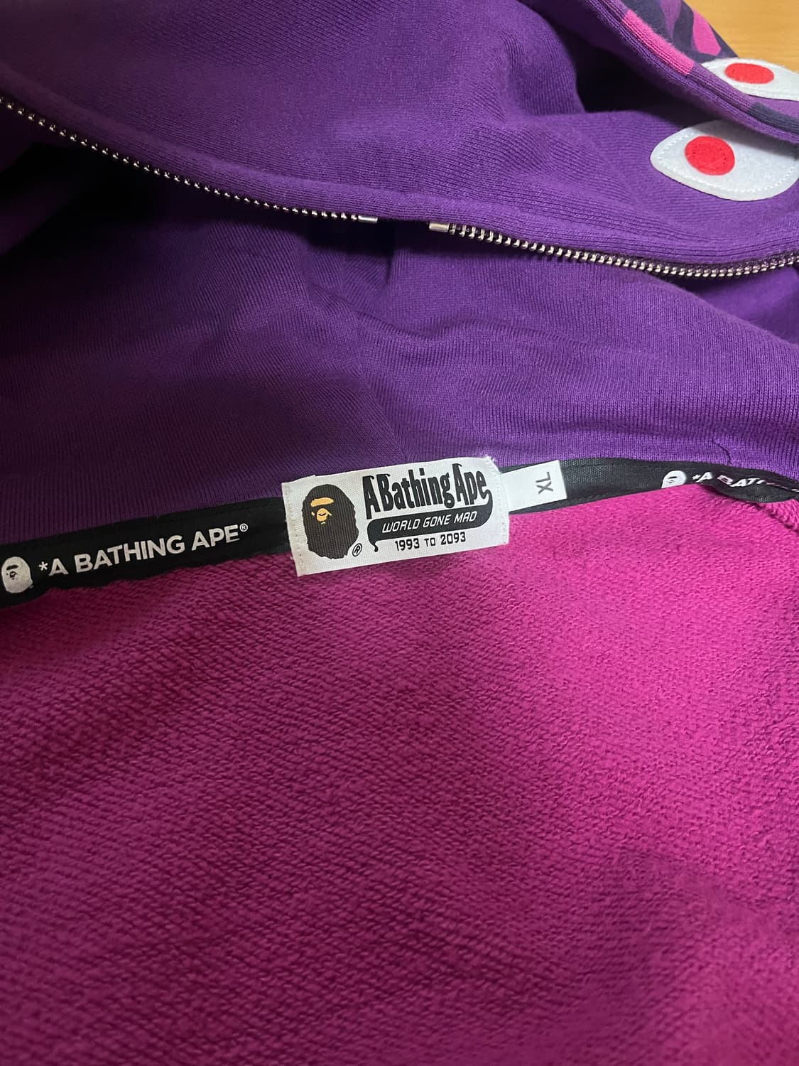 [XL] 베이프 컬러 카모 샤크 와이드 더블 후디 퍼플 상품이미지8