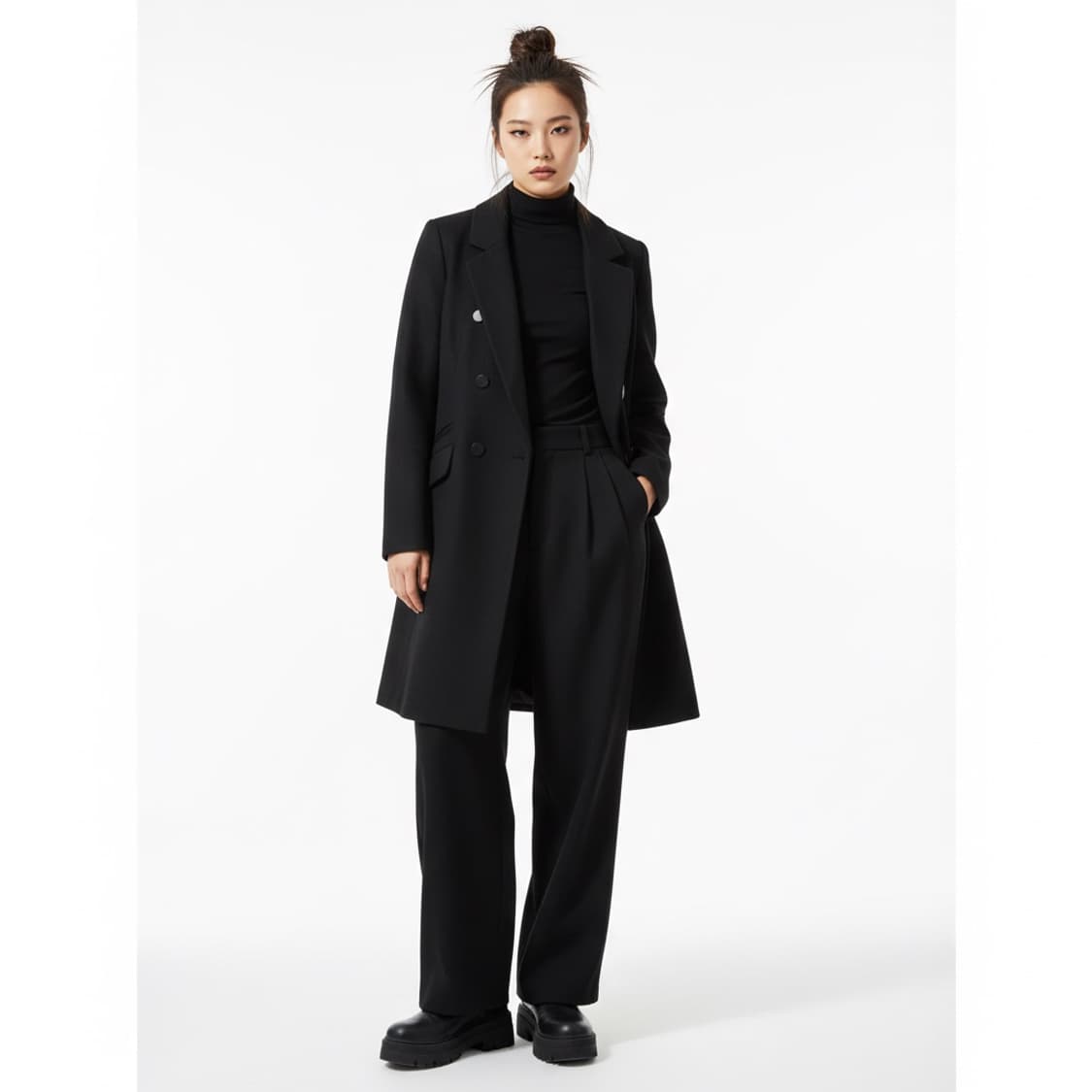 [42/55~66] 시슬리 블랙 더블버튼 울 코트 여성 클래식 상품이미지1