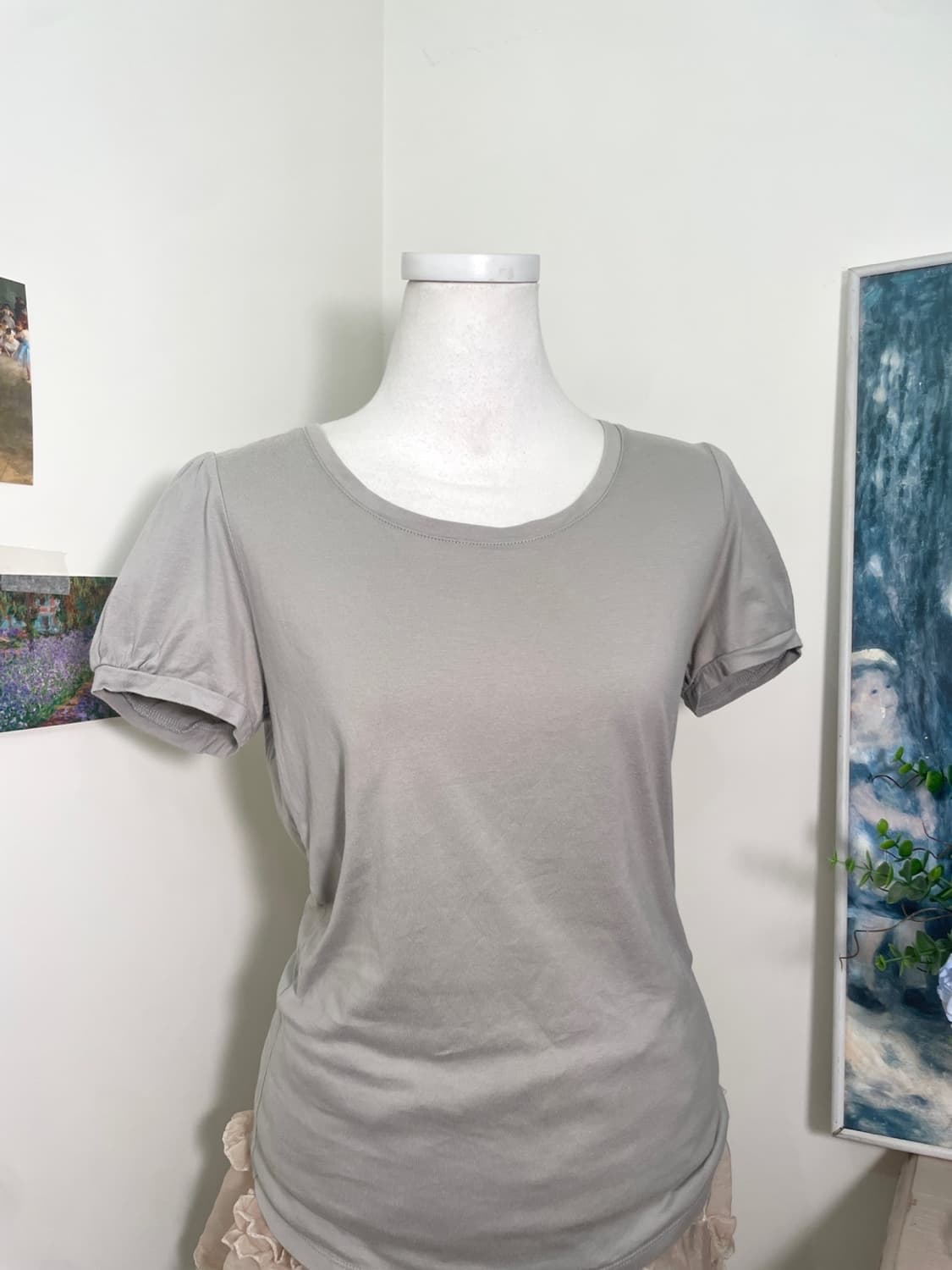 khaki gray basic cotton puff top(size-M) 상품이미지5