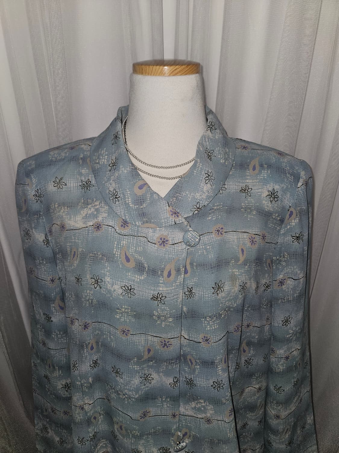 la plata 빈티지 물빛 플라워패턴 라운드카라 블라우스 상품이미지2