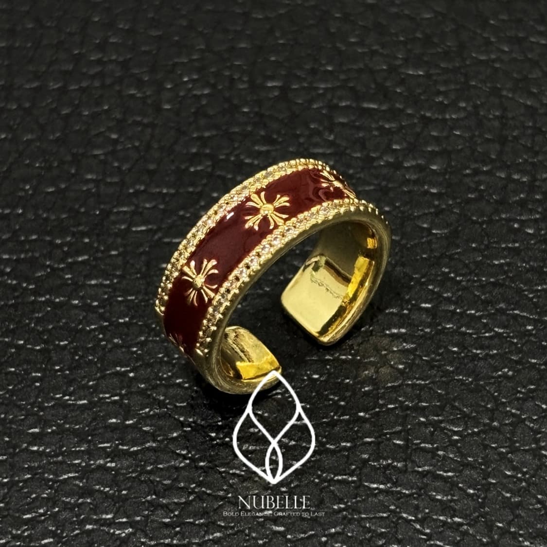 🌗Antique cross ring / 앤틱 골드 버건디 크로스 반지 상품이미지1