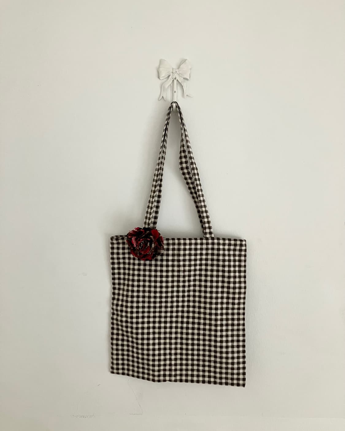 브라운 체크 에코백 상품이미지1