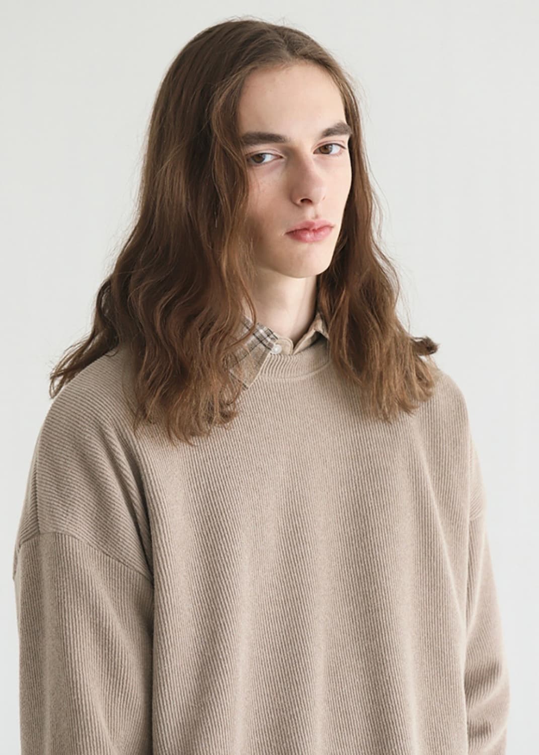 어반/ 플랙스 골지 오버핏 라운드 니트 베이지/ 3 상품이미지6