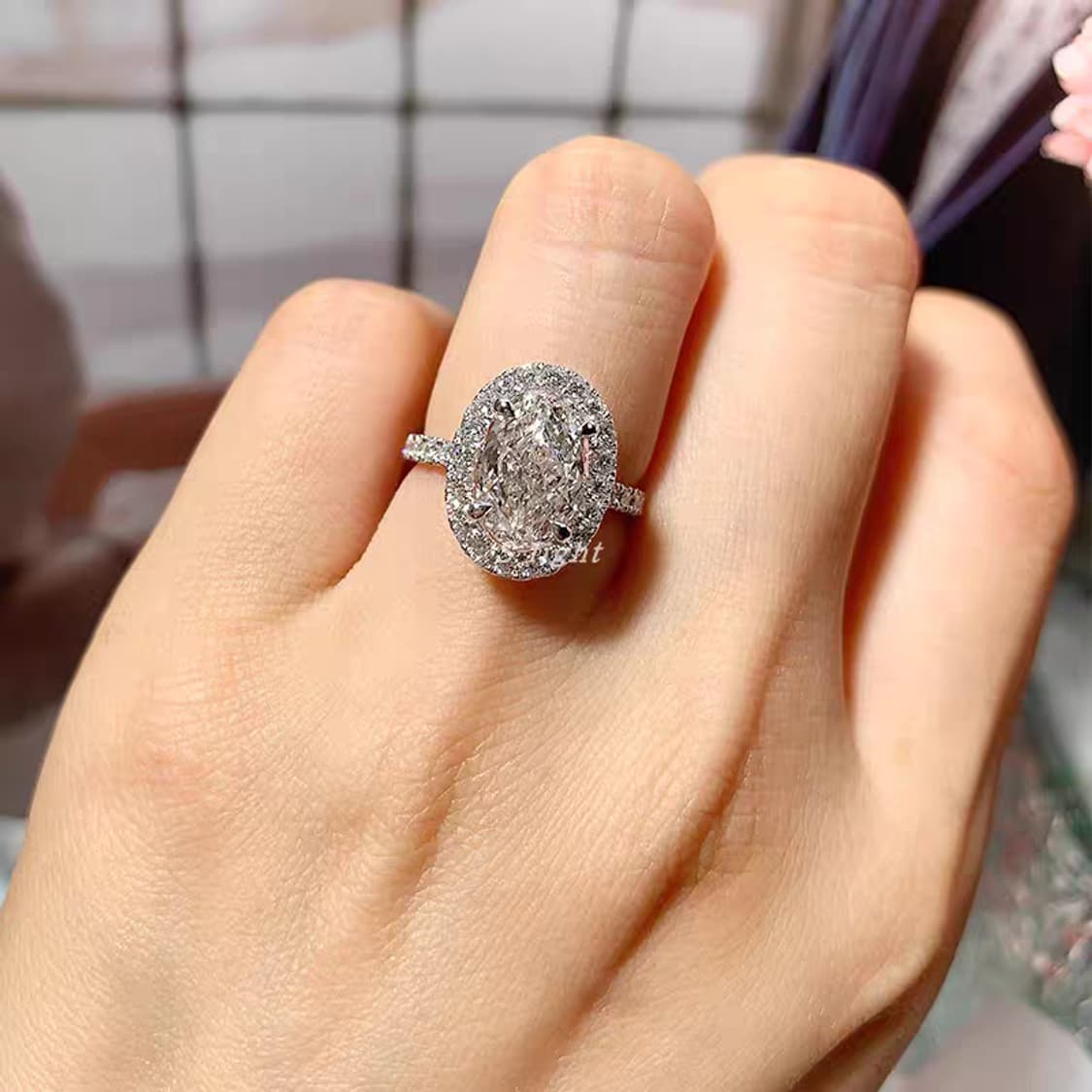 Oceanora 랩 그로운 다이아몬드 PT950 여성용 웨딩 반지 상품이미지1