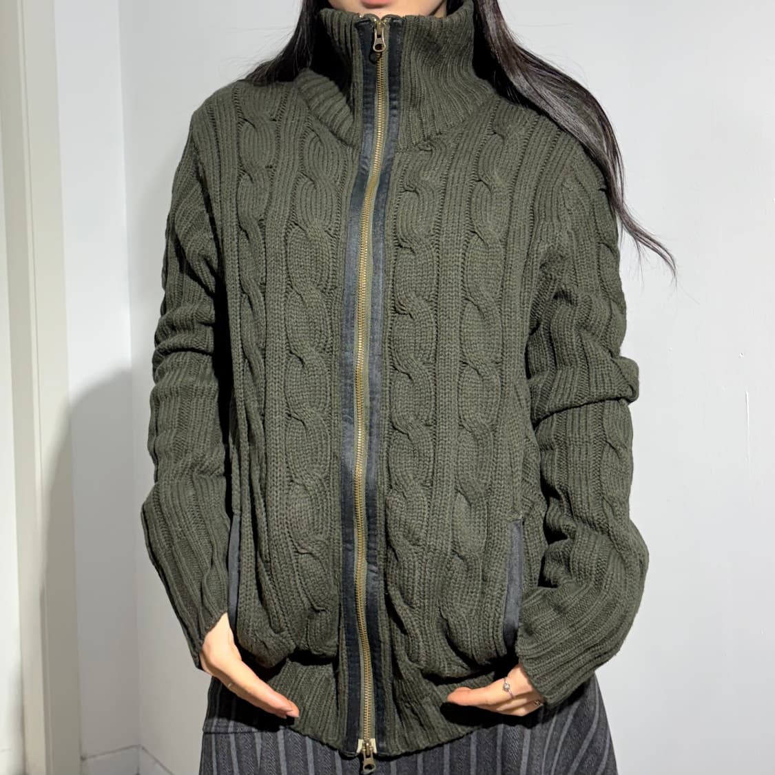 본더치 y2k 케이블 니트 집업 자켓 상품이미지1