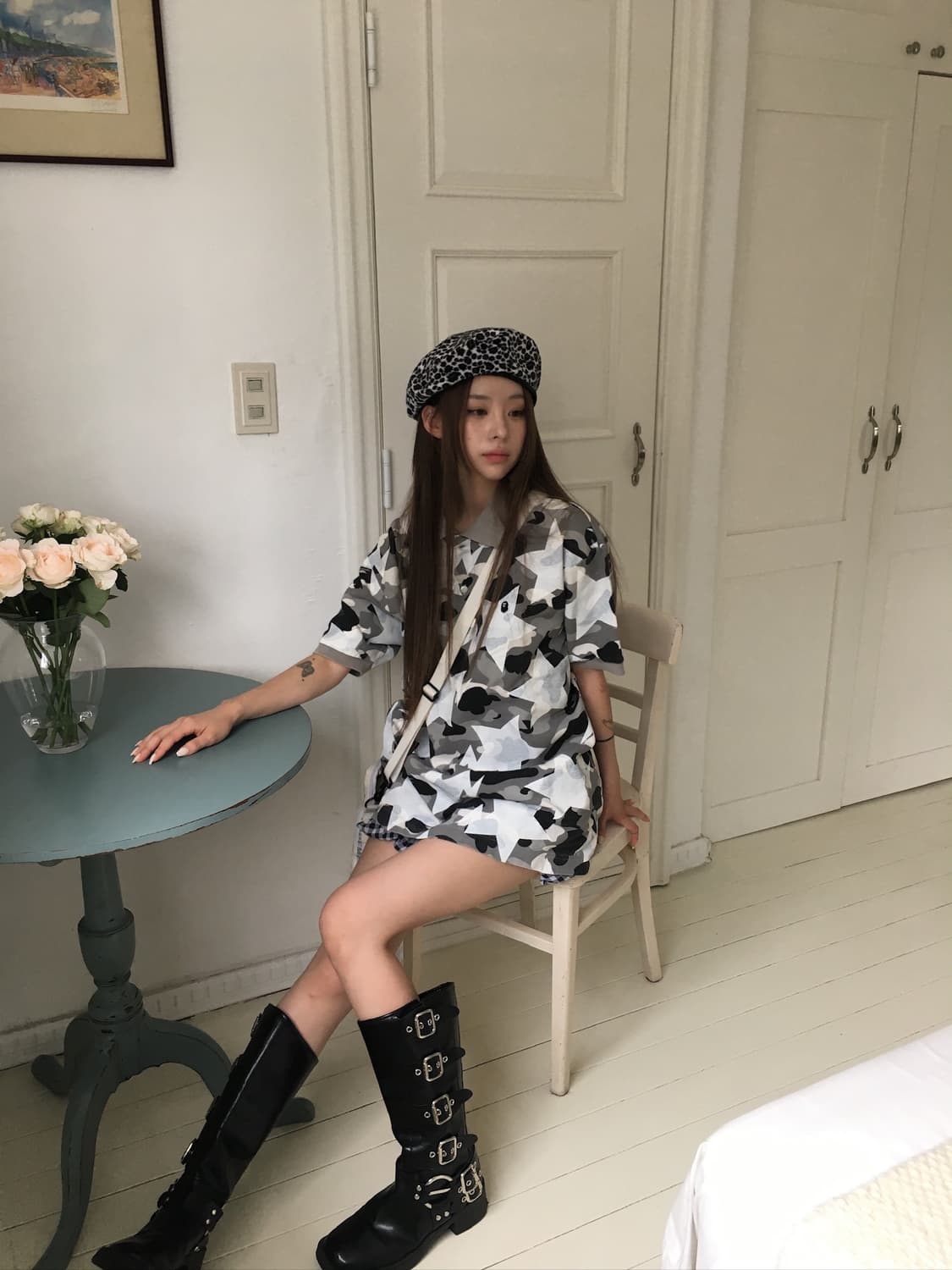 Bape 베이프 회색 카모 스타 티셔츠 상품이미지1
