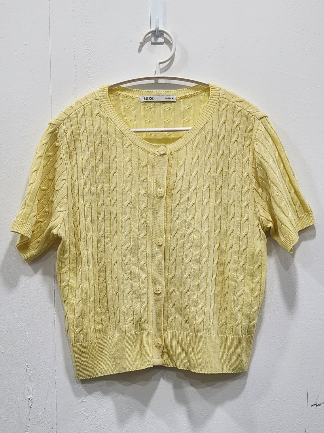 [M] 미쏘 MIXXO 옐로우 꽈배기 반팔 가디건 상품이미지1
