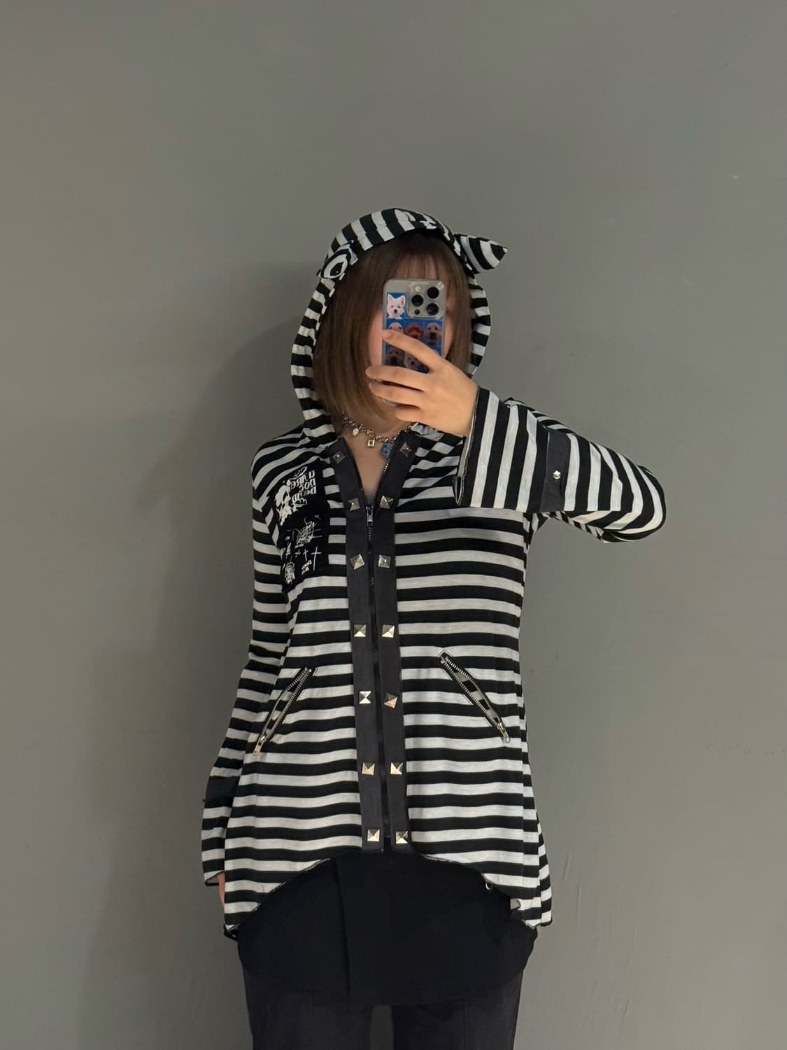 Acdc rag cat ear stud detail hood zip-up 상품이미지1