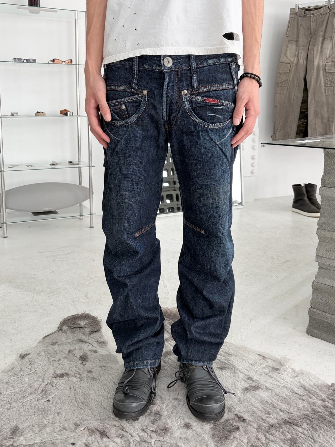 2000’s 저버드 멀티 포켓 스티칭 데님 팬츠 상품이미지2