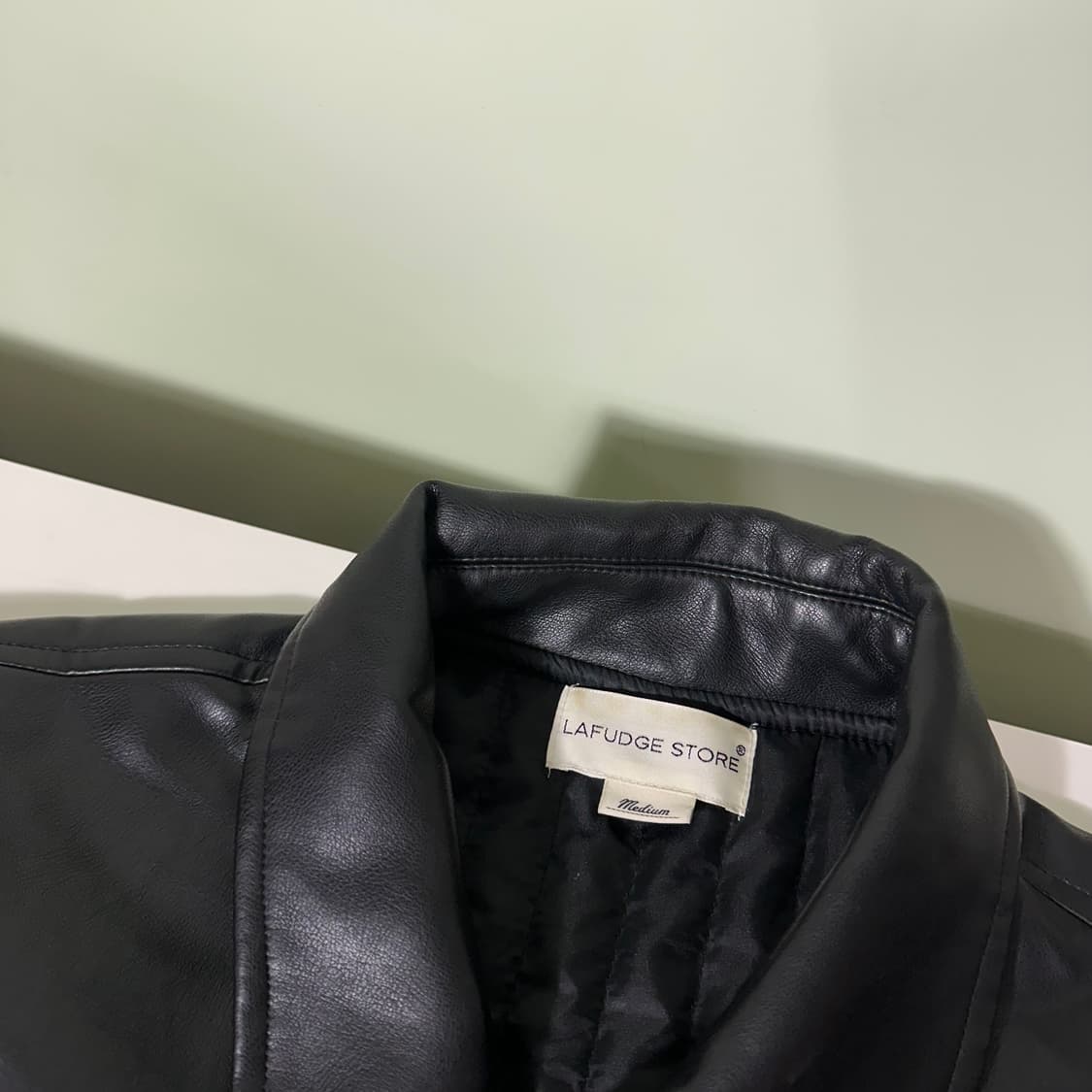 M 라퍼지스토어 블랙 오버핏 투웨이 카라넥 레더자켓 상품이미지2