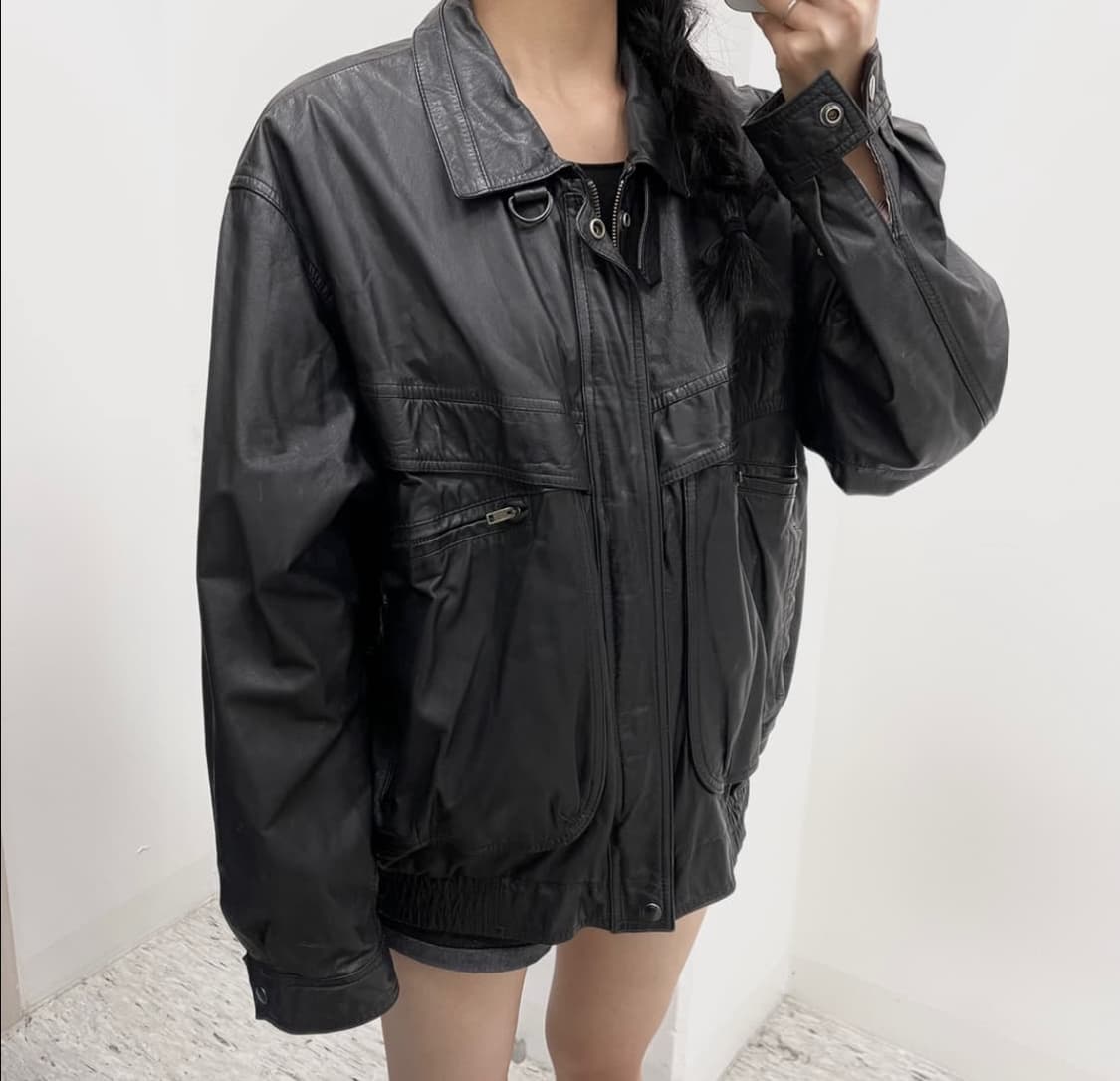 빈티지 오버핏 에코 레더 자켓 상품이미지1