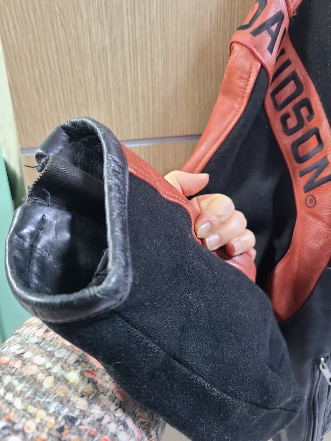 할리데이비슨 모 가죽 배색 블루종 자켓 상품이미지5