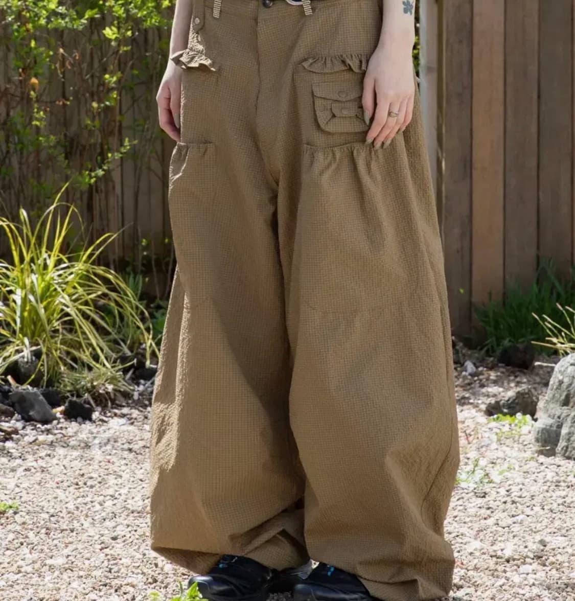 (택포) 엑스톤즈우먼 사키 프릴 시어서커 와이드 팬츠 브라운 상품이미지1